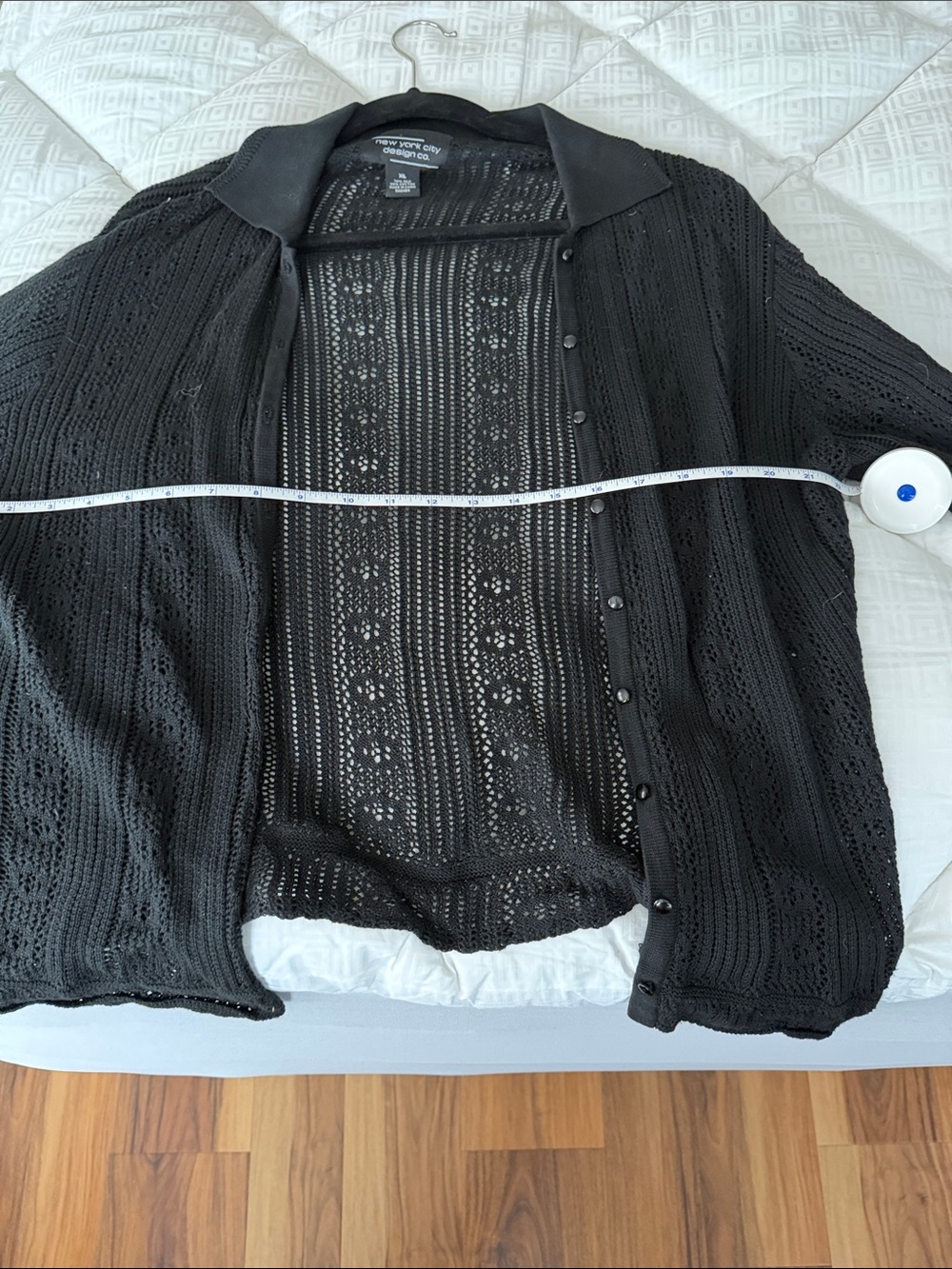 Women’s New York & Company Black Openwork Button-Front Cardigan Sweater